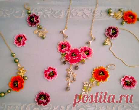 Brick stitch pattern necklace Floral jewelry Digital files - Etsy Украина