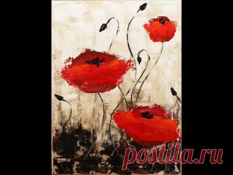 Impressionist Poppies Step by Step Acrylic Painting on Canvas for Beginners