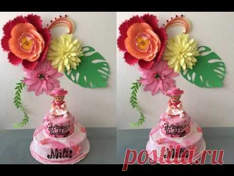 Making doll cake : Paper flower : Backdrop decoration : Cake icing : barntårta : Papierblumen