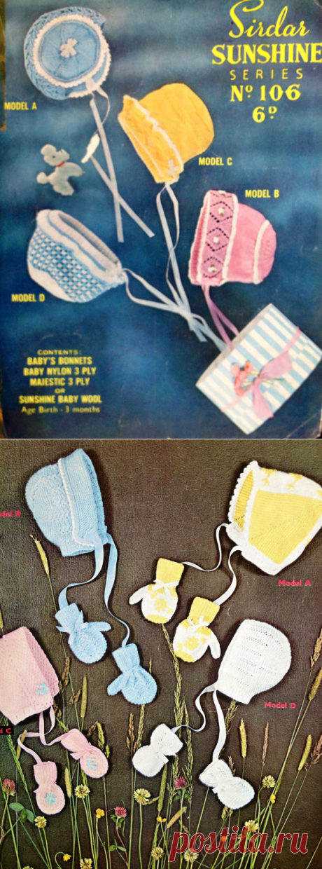 vintage knitting pattern PDF baby bonnets in 3 and 4 ply yarn