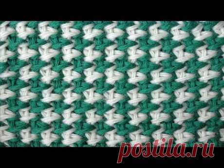 Tunisian crochet pattern Двухцветная путанка Тунисский узор крючком 5