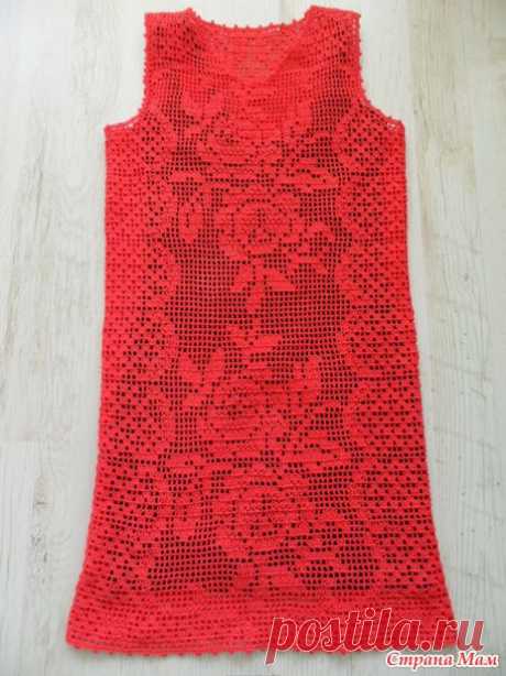 Коралловое платье, филейная техника - Вязание - Страна Мам