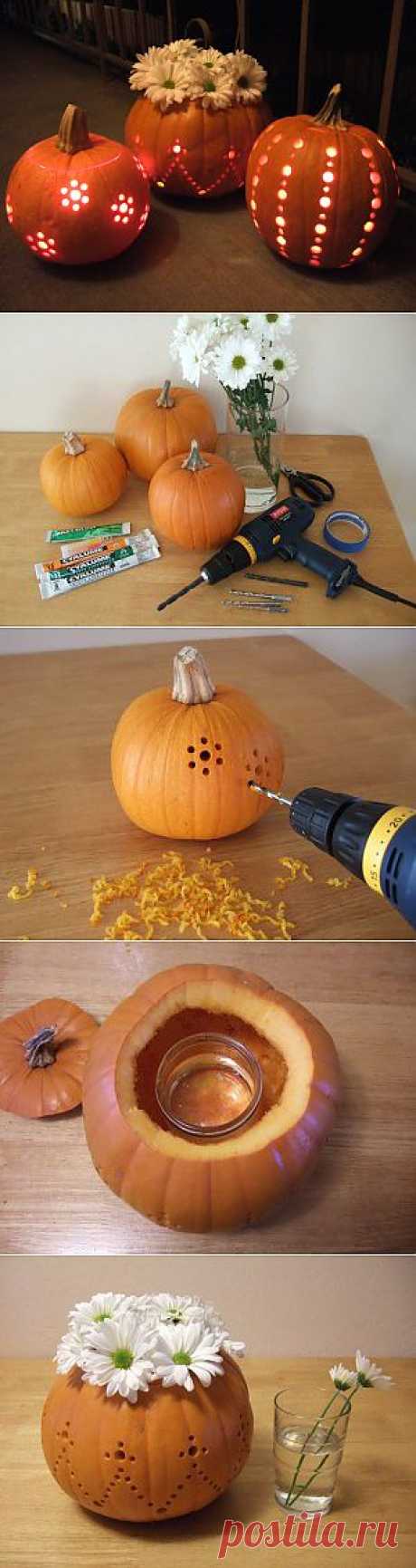 Pumpkins carved with a drill - Crafty Nest