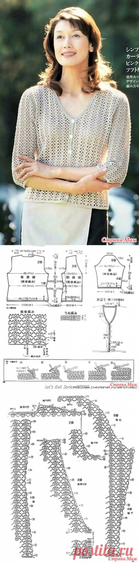 Ажурный жакет с треугольным вырезом. Крючок. - ВЯЗАНАЯ МОДА+ ДЛЯ НЕМОДЕЛЬНЫХ ДАМ - Страна Мам