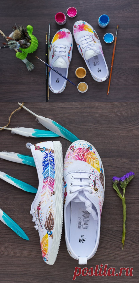 Мастер-класс по росписи кед с перьями от Даши Лапшиной — Сделай сам, идеи для творчества - DIY Ideas