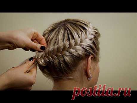 Прическа из косичек &quot;Корзинка&quot;. Hairstyle of braids - YouTube