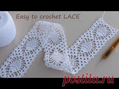 СУПЕР легкий УЗОР "Ананасы' вязание крючком для начинающих 💚Beautiful and very easy to crochet LACE