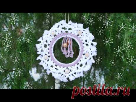DIY Christmas Wreath Macrame Ornament with Beads 🎀