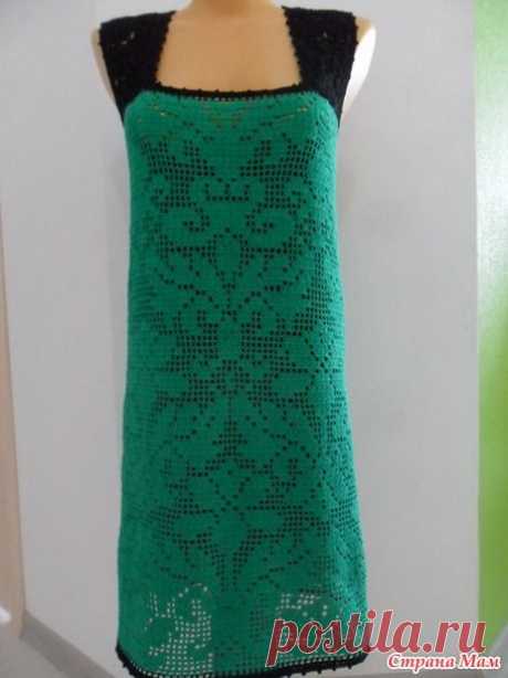 Платье-сарафан. цвета изумруд, филейное вязание+мотивы - Вязание - Страна Мам