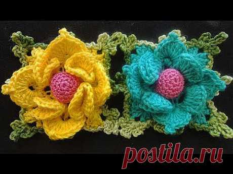 Объёмный цветок в квадрате Вязание крючком Volumetric flower squared Crocheting - YouTube