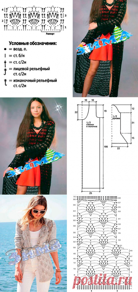 Ажурный кардиган и жакет крючком - схемы и описание