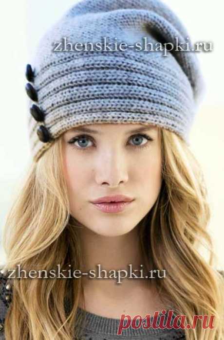 Модная молодежная шапка - описание вязания спицами для женщин