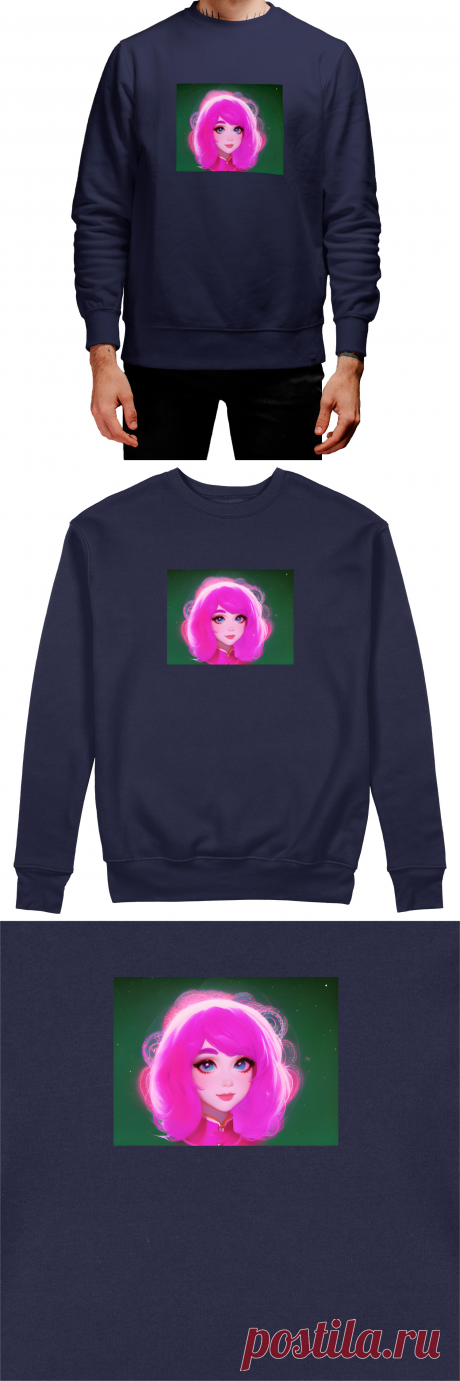 Мужской свитшот «Девушка с ярко-розовыми волосами» цвет черный - дизайнер принта Anstey