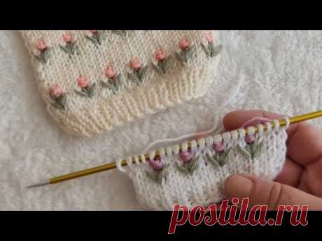 iki şiş örgüde lale (çiçek)modeli knitting crochet bebekörgüleri