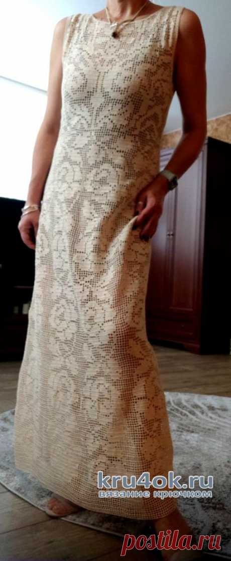 Женское платье связанное в технике филейное кружево. Работа Елены Шевчук