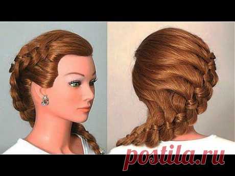 Прическа: плетение косы из 4-х прядей. Braided Hairstyle For Long Hair - YouTube