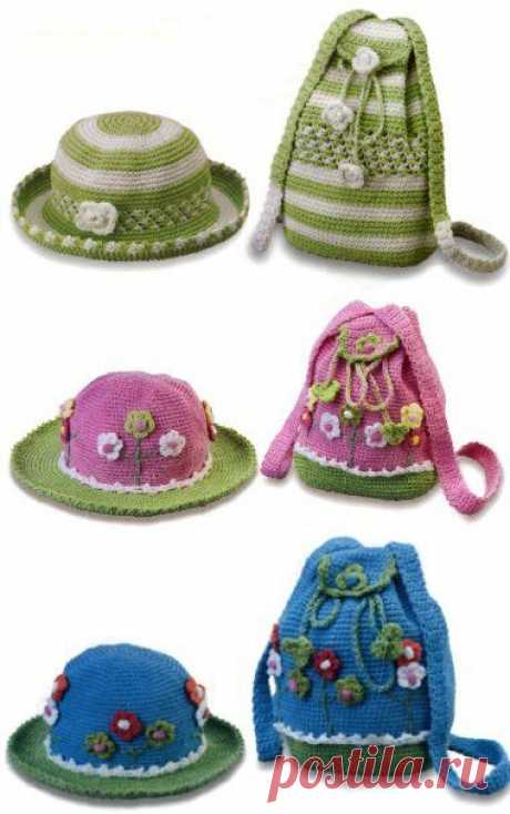 Шляпка и рюкзак для девочки. Схема вязания крючком.
