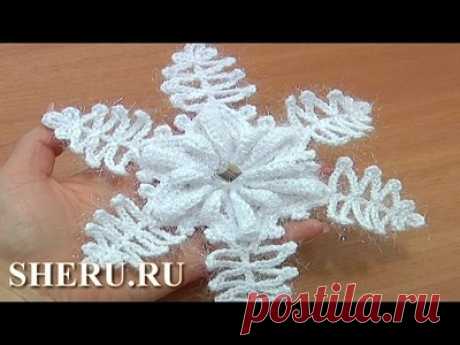 Снежинка, Easy to Crochet Snowflake With Bead Урок 19 Снежинка с