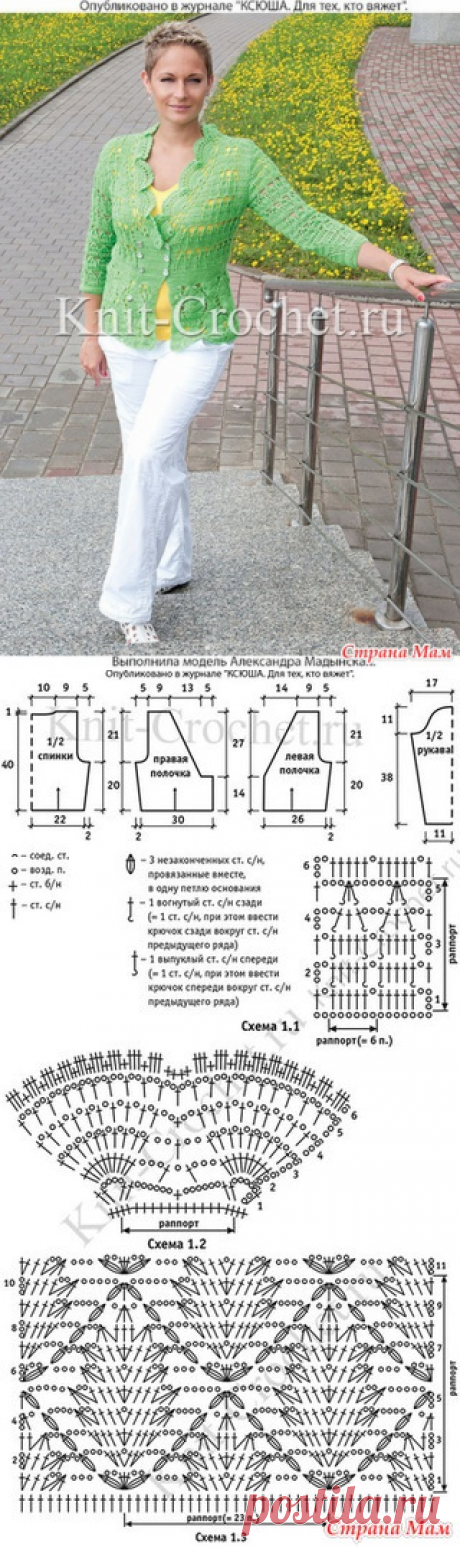 Жакет с ажурной баской крючком. - ВЯЗАНАЯ МОДА+ ДЛЯ НЕМОДЕЛЬНЫХ ДАМ - Страна Мам