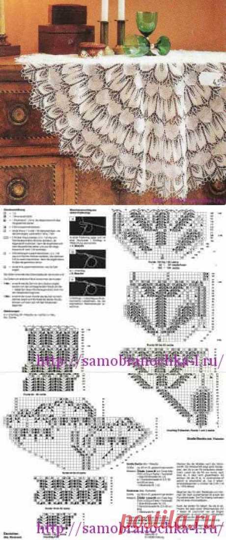 Красивая скатерть-салфетка, связанная спицами: интересная идея для шали, юбки.