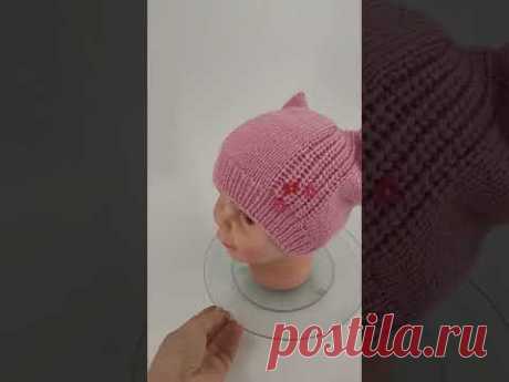 Knitted kitten hat for spring 🐱#knitters #hat #knitwear #örgü #knit #knitting