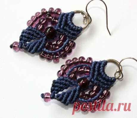 (11) macrame earrings | Макраме | Сережки, Макраме и Фиолетовое Стекло