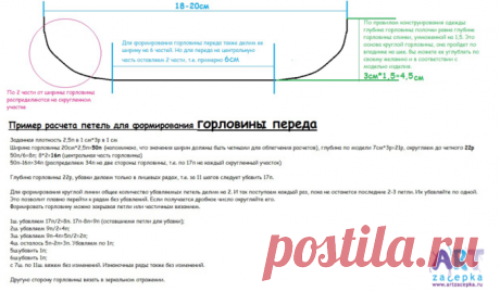 Расчет петель для формирования горловины спицами.
