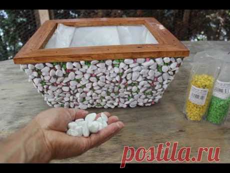 DIY Blumenkasten aus Holz mit Steinen dekoriert /Flower pot, handmade   / Taş saksı