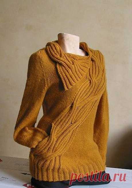 Пуловер цвета горчицы (Вязание спицами) | Журнал Вдохновение Рукодельницы