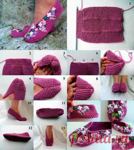 (5) DIY Knit Lilac Slipper Tutorial | вязание