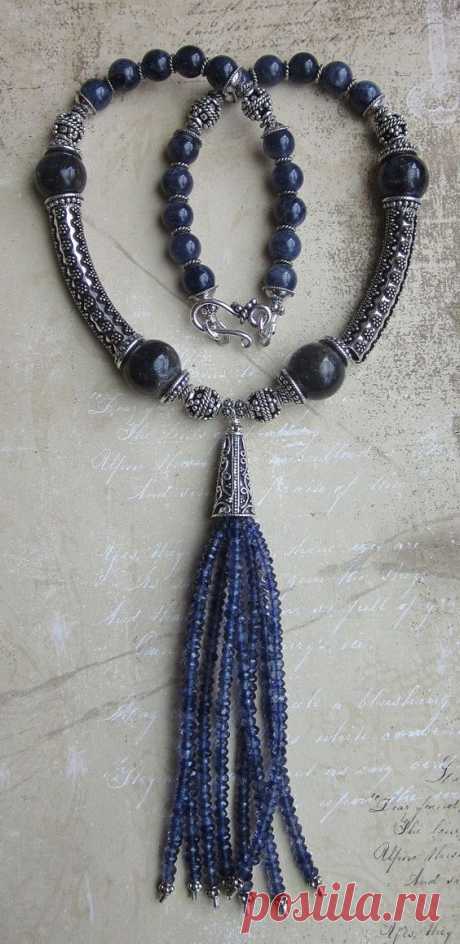 Aetheric Shimmer -- Iolite Gemstones and Silver bali Tassel Necklace- Iolite Necklace