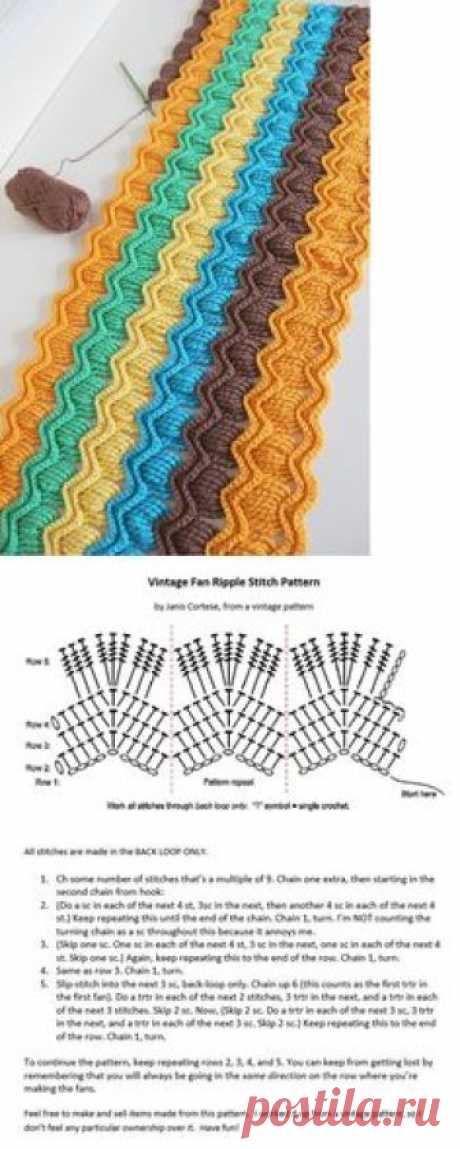 vintage crochet ripple stitch pattern ♥ Feather and Fan Diagram Chart