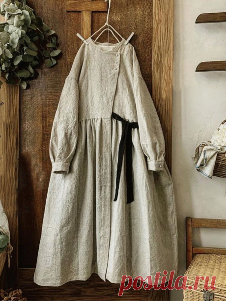 zolucky Vintage Plain Long Sleeve Casual Weaving Dress Shop Maxi Dresses - Gray Casual Plain Maxi Dresses online. Discover unique designers fashion at zolucky.com.