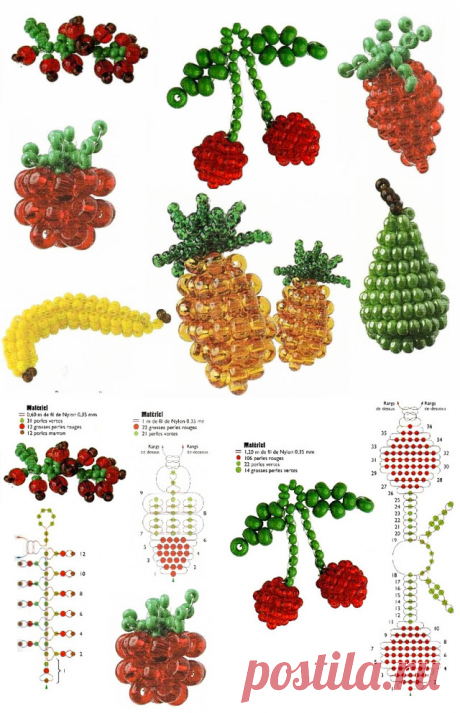 Плетём простые изделия из бисера. Фрукты и ягодки.