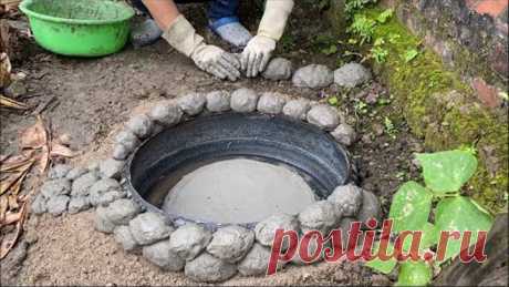 Garden Decoration Ideas from Cement and Old tires | Garden design with beautiful Small Aquarium