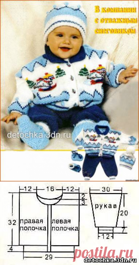 Вязаный комплект с мотивом «отважный снеговик» - Вязание комплектов и комбинезонов для новорожденных - Вязание малышам - Вязание для малышей - Вязание для детей. Вязание спицами, крючком для малышей
