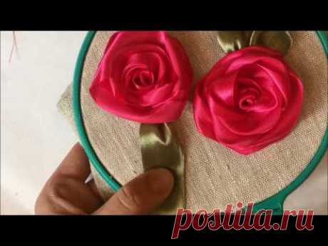Роза вышитая лентами (способ - выкладыванием) / Rose embroidered strips (method - reupload)