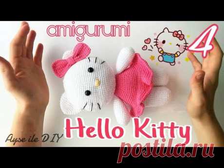 Amigurumi Hello Kitty Kedi Yapımı 4. Bölüm - Kol, Fiyonk, Birleştirme, Örgü Kedi - YouTube