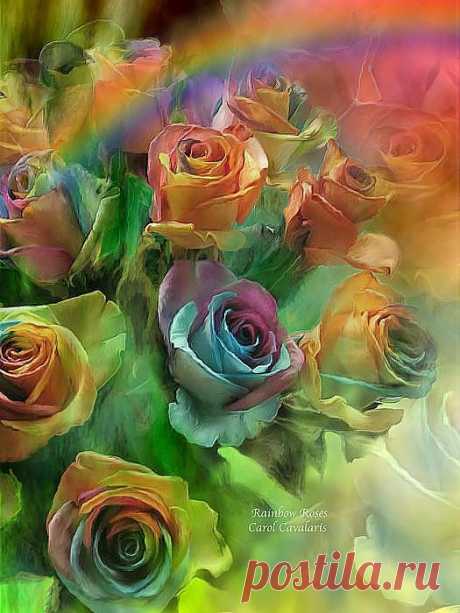 Rainbow Roses Mixed Media by Carol Cavalaris - Rainbow Roses Fine Art Prints and Posters for Sale