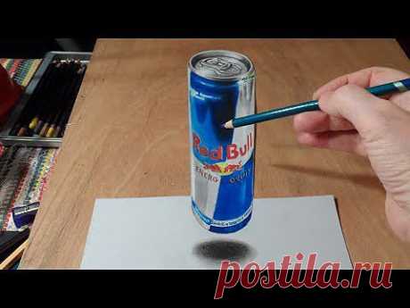 Anamorphic Illusion, Drawing  3D Levitating Red Bull Can, Time Lapse - YouTube