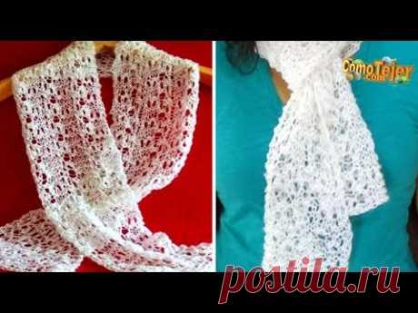 Cómo Tejer BUFANDA de ENCAJE-LACE SCARF 2 agujas (348)