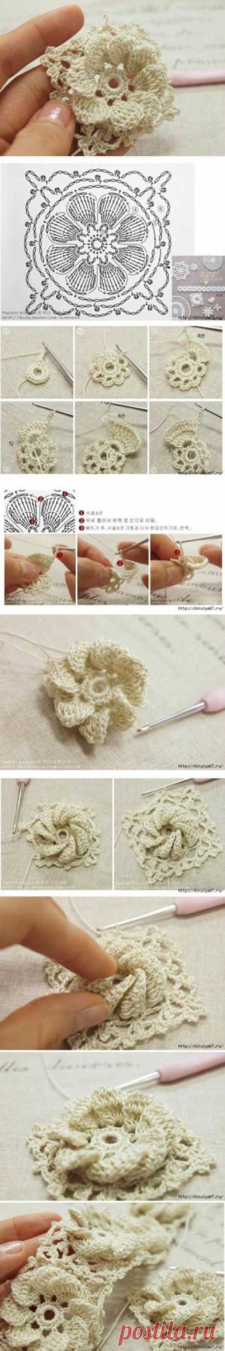 Free lesson knitting flower. Crochet flower pattern | Laboratory household