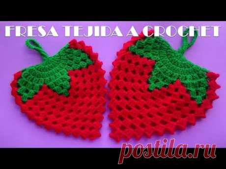 Como hacer una FRESA CON HOJAS A CROCHET o ganchillo paso a paso en video tutorial de MANUALIDADES TEJIDAS PARA EL HOGAR y para vender. AGARRADERAS DE OLLAS ...