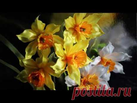 Цветок НАРЦИССА из лент, КАНЗАШИ, мастер класс / Ribbon Flower Kanzashi