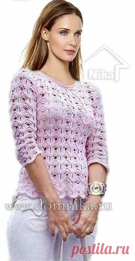 Розовый вязаный пуловер спицами » Вязание крючком и спицами схемы и модели