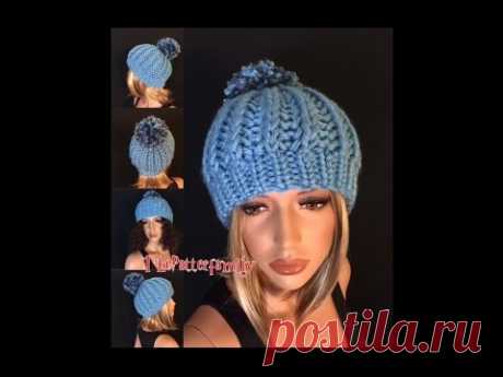 How to Knit a Chunky Pom Pom Beanie Hat Pattern #55│by ThePatterfamily