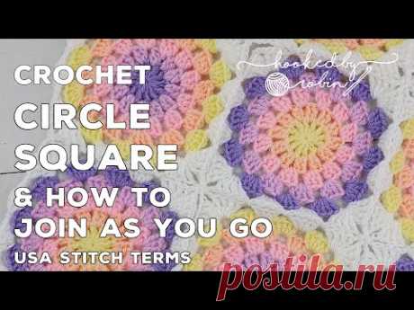 Crochet Granny Circle in a Square JOIN AS YOU GO (JAYG) Pretty Lacy Edging | Pastel Baby Blanket