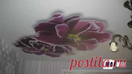 Фотопечать цветок, глянцевый натяжной потолок, белый цвет, гостиная в Яндекс.Коллекциях