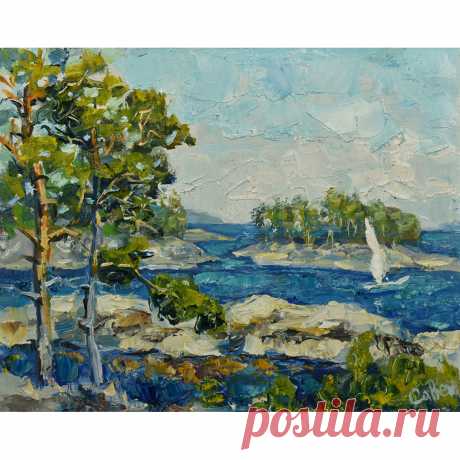 Lake Painting Nature Landscape Summer Impressionism Art Sail - Inspire Uplift Lake Painting Nature Landscape Summer Sail Pine Coast Ladoga Island Karelia Original Art Impressionism 
 100% Handmade Original Artwork Oil on panel. 20,5 x 25