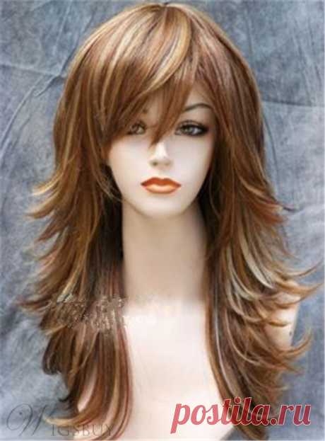(111) Pinterest - Long Layered Side Fringe Synthetic Capless Wigs 18 Inches | Hair cuts